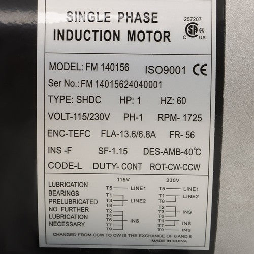DURAFORCE 1725rpm 1 HP Electric Motor 5/8'' shaft 115/230V 56 Frame Equipment