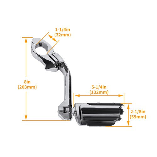DURAFORCE Chrome Long Highway Foot Pegs For Harley Road King Street Glide 1.25" 1-1/4" Bar