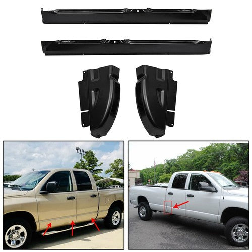 4 Pcs Rocker Panels Cab Corners for Dodge Ram 1500 2500 3500 Quad Cab 2002-2008