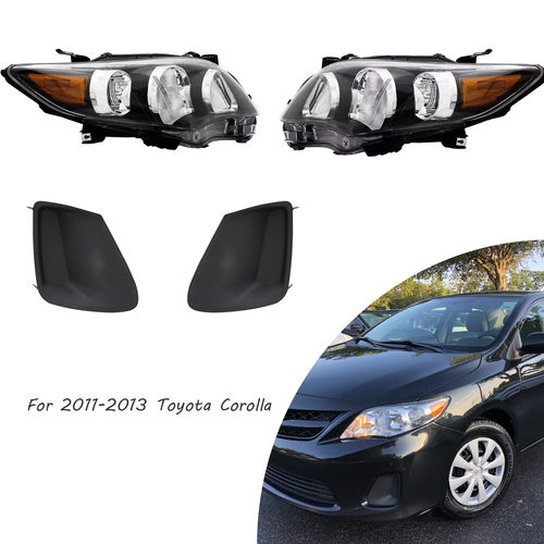 DURAFORCE Headlights Front Bumper Fog Light Cover Set for 2011-2013 for Toyota Corolla