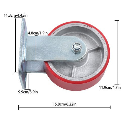 DURAFORCE 4 Pcs Polyurethane 3200Lbs 5"×2" Caster Wheels Red Straight Wheels Heavy Duty