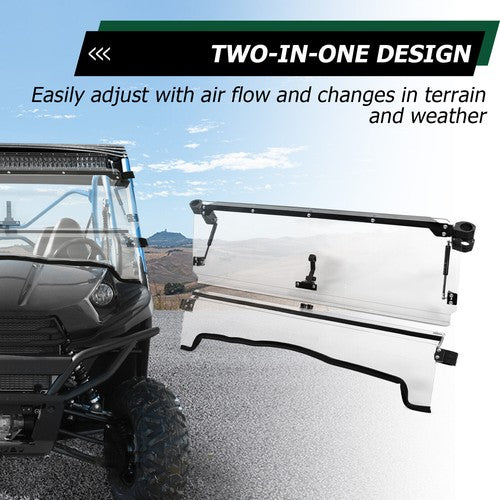 DURAFORCE 2-in-1 Folding Windshield Windscreen For Kawasaki Teryx 4 800/800/4 750 12-15
