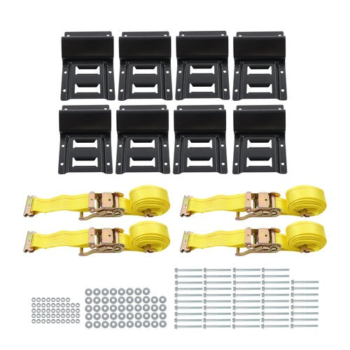 DURAFORCE Galvanized Bolts E-Track Mounting Kit w/4 Polyester Straps & 8 Steel Wheel Chock