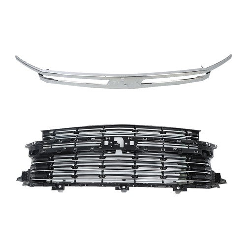 DURAFORCE Front Bumper Upper Grille+Grill Trim Chrome For Chevy Tahoe Suburban 2021-2022