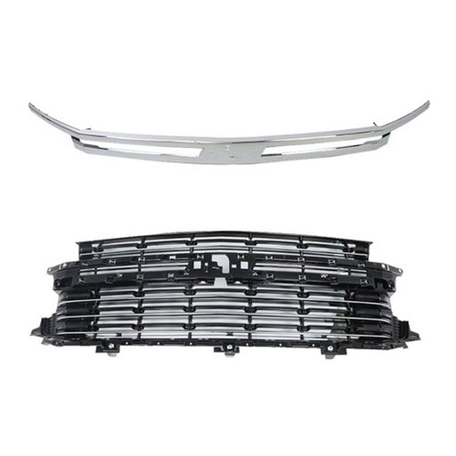 DURAFORCE Front Bumper Upper Grille+Grill Trim Chrome For Chevy Tahoe Suburban 2021-2022