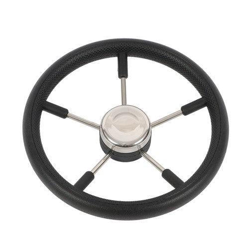 DURAFORCE NEW 5 Spoke 13-7/8 Inch Stainless Steel Yach Steering Wheel with PU Foam（Black）