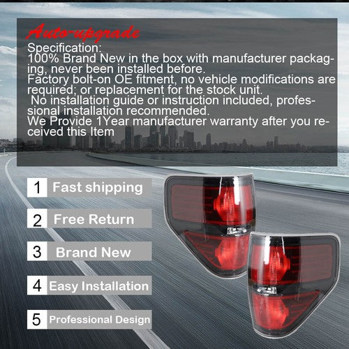 DURAFORCE Fit For Ford F-150 2009-2014 2pcs New Left+Right Red Rear Tail Brake Light Lamp