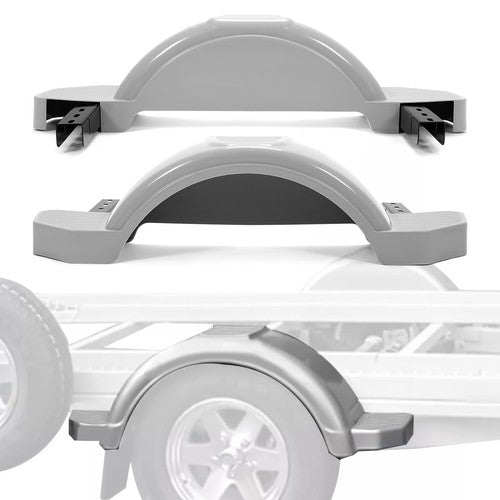 DURAFORCE For 12" Wheels Tires Skirt Boat 2PCS Gray Single Axle Trailer Fenders w/ Steps