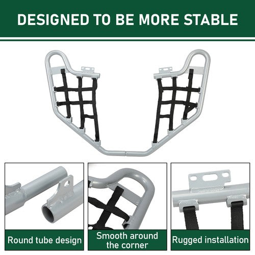 DURAFORCE For Honda TRX 700XX 08-09 Pair Foot Rest Aluminium Silver Nerf Bars W/Black Nets