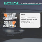 DURAFORCE Pair Set For GMC Sierra 1500 1999-2007 Headlight Replacement Halogen Clear Lens