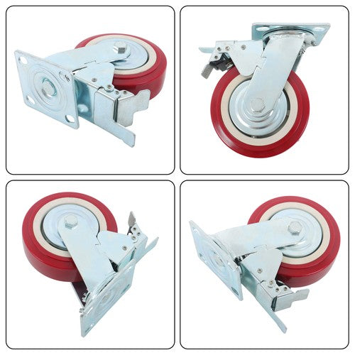 DURAFORCE 4 Pack 6' x 2' Heavy Duty Caster Wheel Swivel Plate PU With Brake Wheels