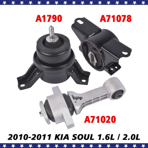 DURAFORCE Engine Trans w/o Bracket & Torque Strut Mount 3PCS for Kia Soul 1.6L 2.0L 10-11
