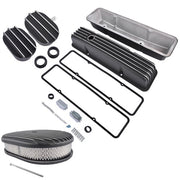 DURAFORCE Finned Tall Valve Covers & 12 Oval Full Air Cleaner & Breather Kit for SBC Black