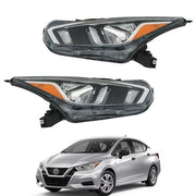 DURAFORCE For Nissan Versa S SV 20-21 OE Pair LH+RH Headlight Assembly Set Chrome Housing