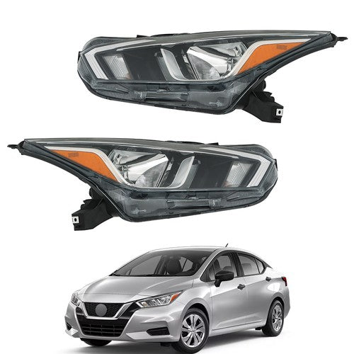 DURAFORCE For Nissan Versa S SV 20-21 OE Pair LH+RH Headlight Assembly Set Chrome Housing