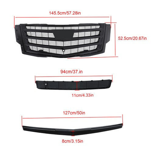 DURAFORCE Gloss Black Front Center Mesh Grille Fit For Cadillac Escalade 2015-2020 3Pcs