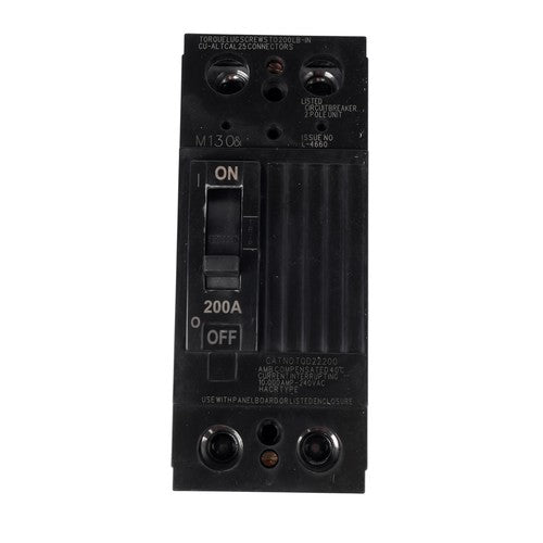 DURAFORCE TQD22200WL TQD22200 200 Amp 2 Pole Circuit Breaker 120 / 240 Vac 200A 2P Bolt On
