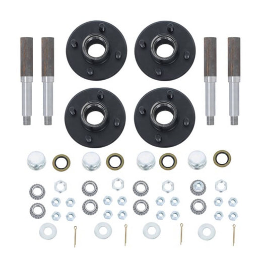 DURAFORCE 4 Sets 4 on 4"Trailer Hub Kit and 1" Round BT8 Spindle W/Trailer Bearing
