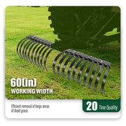DURAFORCE 60 Inch Landscape Rake Rock Rake Pine Straw Rake 20 Tines For Tractor ATV UTV