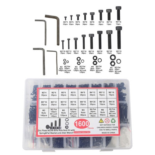 DURAFORCE 1600Pack alloy steel metric screw and nut combination kit M2 M3 M4 M5 With Box