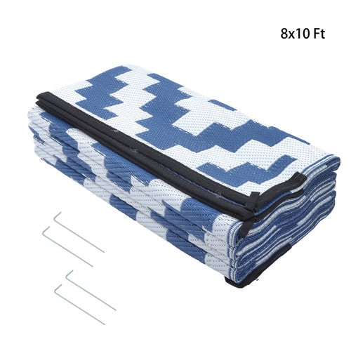 DURAFORCE 8x10FT Waterproof Foldable Outdoor Plastic Navy Blue White Carpet
