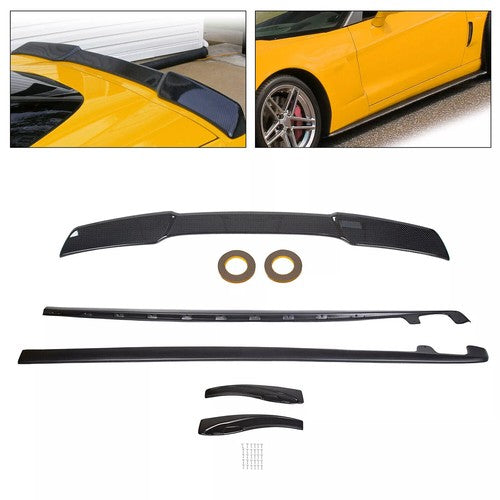 DURAFORCE Carbon Color Rear Trunk Wing Spoiler Side Skirts for Corvette C6 ZR1 2005-2013