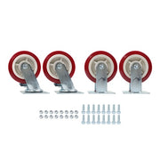 DURAFORCE Set of 4 Heavy Duty Casters - 6 inch x 2 inch Red Polyurethane Tread
