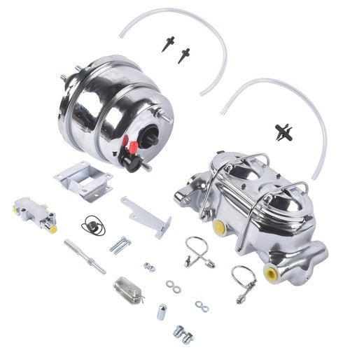 DURAFORCE 7Inch Chrome Power Brake Booster Master Cylinder Disc Drum Kit for Bel Air 55-57