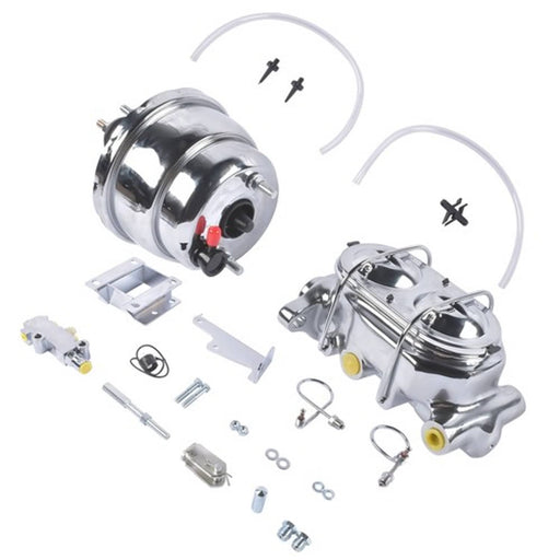 DURAFORCE 7Inch Chrome Power Brake Booster Master Cylinder Disc Drum Kit for Bel Air 55-57