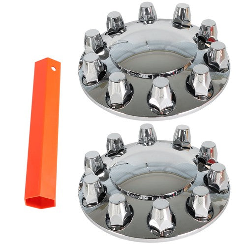 DURAFORCE Wheel Axle Hub Cover Kit Semi Truck Wheel Front 33mm Nut Covers Set 2 Of Chrome