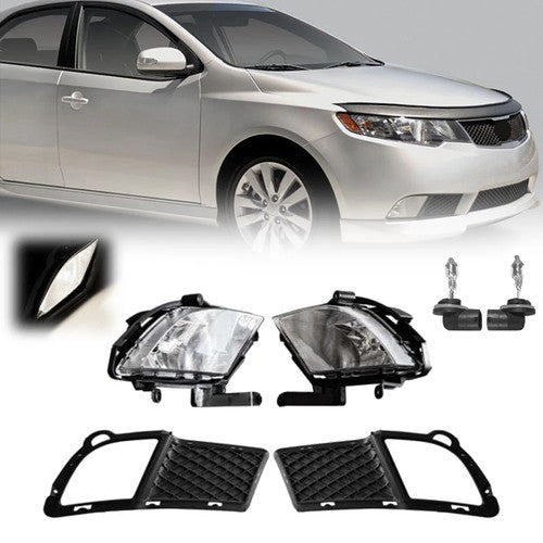 DURAFORCE Front Bumper Fog Lights & Covers Set for 2010-2012 for KIA Forte Sedan
