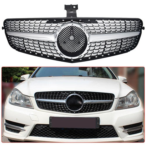 DURAFORCE Front Grille Silver Accent For 2008-2014 Mercedes Benz W204 Class C250 C300 C350