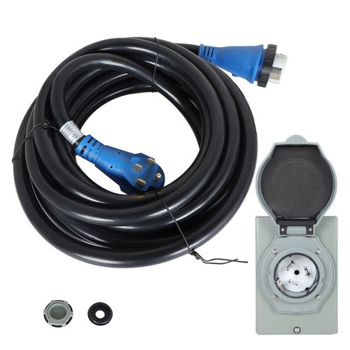 DURAFORCE 50 Amp 30ft Generator Extension Cord & Power Inlet Box Power Combo Kit