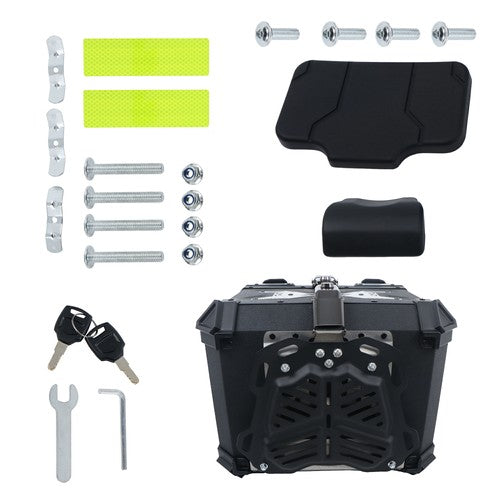 DURAFORCE 45L Aluminum Black Hard Motorcycle Trunk With Silver Hanging Plate Rear Trunk