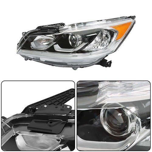 DURAFORCE Halogen W/LED DRL Headlights For 16-17 Honda Accord Chrome Driver+Passenger Pair