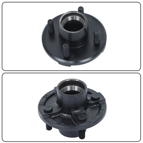 DURAFORCE 4 Sets 4 on 4"Trailer Hub Kit and 1" Round BT8 Spindle W/Trailer Bearing