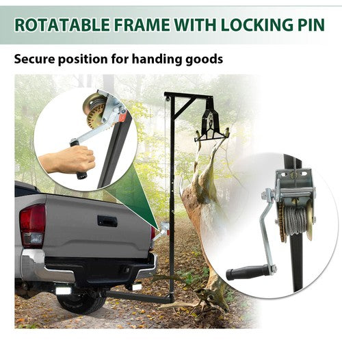 DURAFORCE Truck 2" Hitch Game Hoist 600LB Big Game Hunting Deer Hoist Winch Lift w/Gambrel