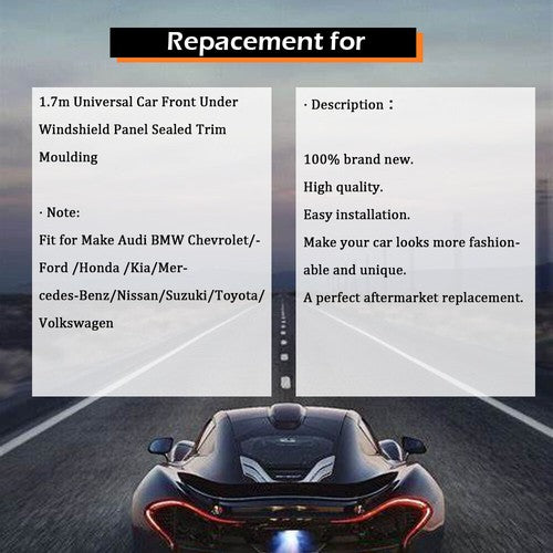 DURAFORCE Universal Car Front Under Windshield Panel Sealed Trim Moulding Rubber Strips