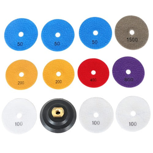 DURAFORCE 12PCS Diamond Polishing Pads Wet Dry 4 Inch Set Kit For Granite Concrete Marble