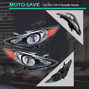 DURAFORCE Black Headlights Headlamps Housing Right&Left Side For Hyundai Sonata 2011-2014