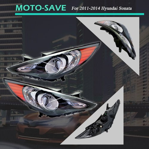DURAFORCE Black Headlights Headlamps Housing Right&Left Side For Hyundai Sonata 2011-2014