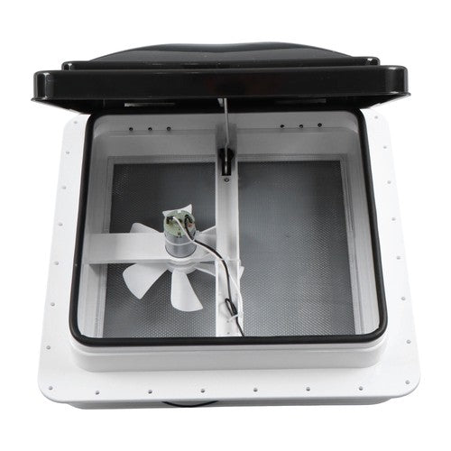 DURAFORCE 14" x 14" 12V Reversible FAN Kit RV Roof Vent For Camper Manual Lift Black Lid