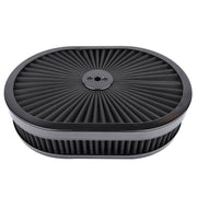 DURAFORCE 12" x 2" Super Flow Oval Air Cleaner Set with Washable Black Element, Black Trim