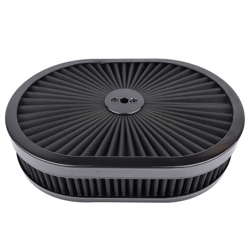 DURAFORCE 12" x 2" Super Flow Oval Air Cleaner Set with Washable Black Element, Black Trim