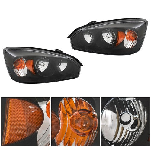 DURAFORCE RH & LH Headlights Headlamps Housing Halogen Black For Chevy Malibu 2004-2008