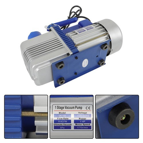 DURAFORCE For R12 R22 System 110V 9.6 CFM 1 HP Sing-Stage Rotary Vane HVAC Air Vacuum Pump