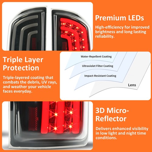 2007 2008 Dodge Ram 1500 2007 2009 Ram 2500 3500 Smoked LED Tail Lights Lamp