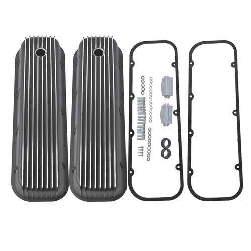 DURAFORCE 3-11/16" Tall Finned Valve Covers Black for Chevy BBC 396 402 454 502 1965-1995