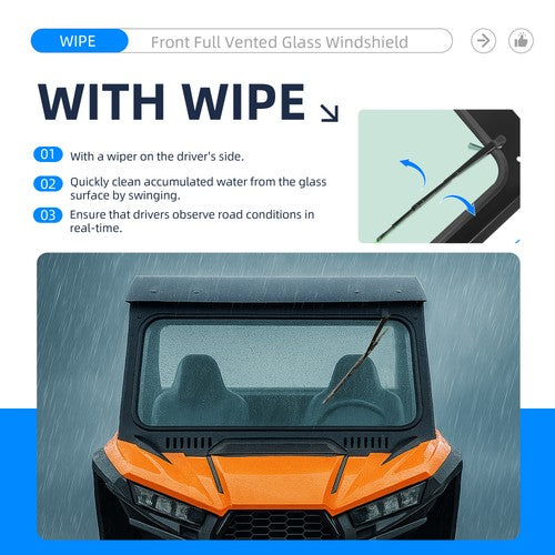 Front Windshield Glass Window with Vent Wipers for Kawasaki Teryx KRX 1000 2020 2026