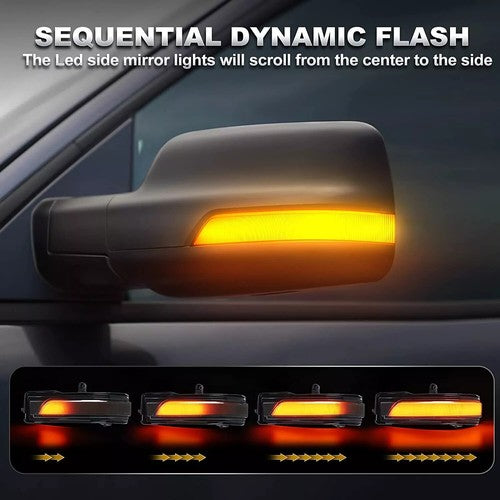 DURAFORCE Rear Mirror LED Smoke Sequential Turn Signal Light For 2019-2022 Dodge Ram 1500